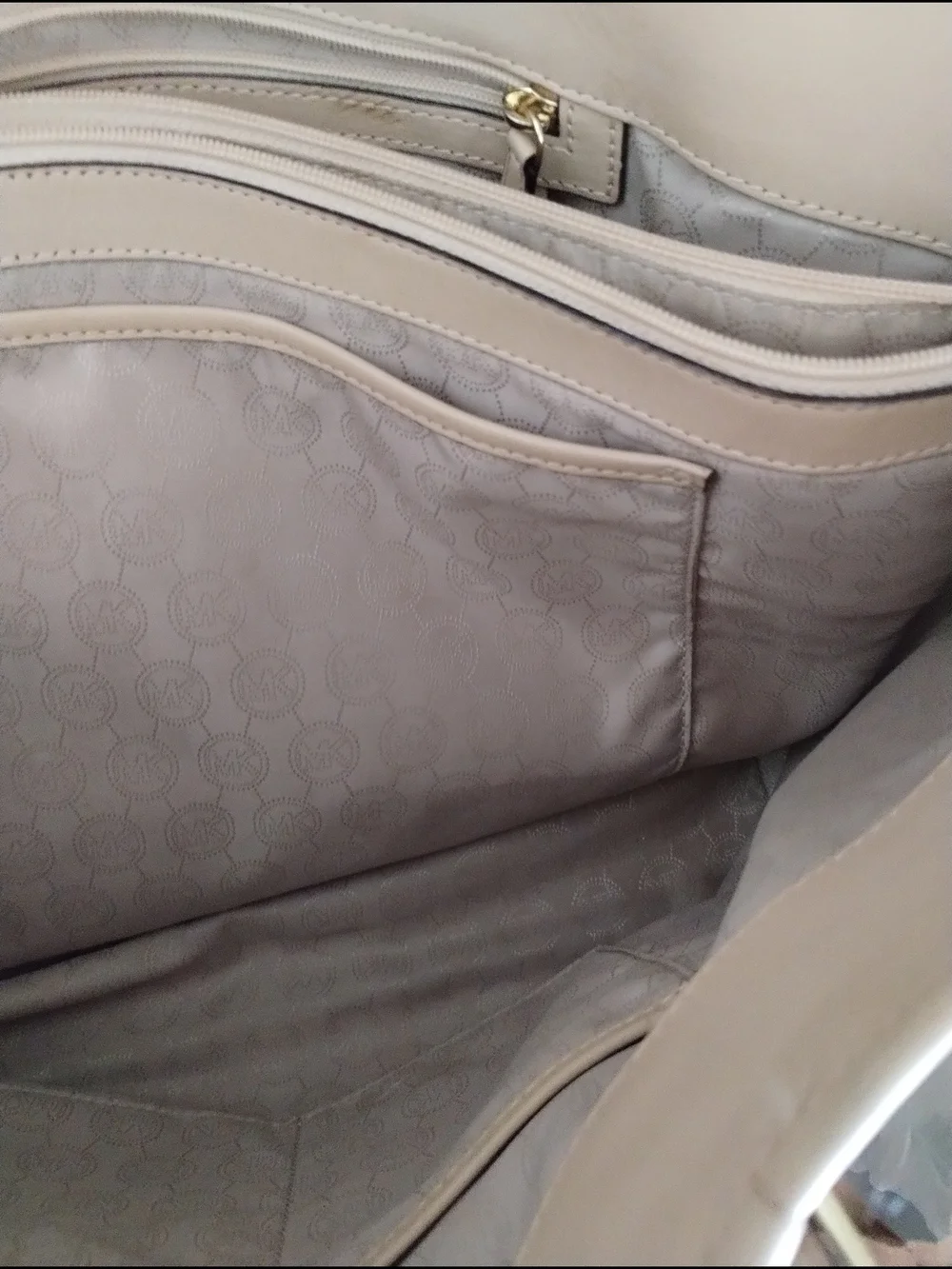Michael Kors Rare Monogram Checkered Tote Bag with Beige Trim